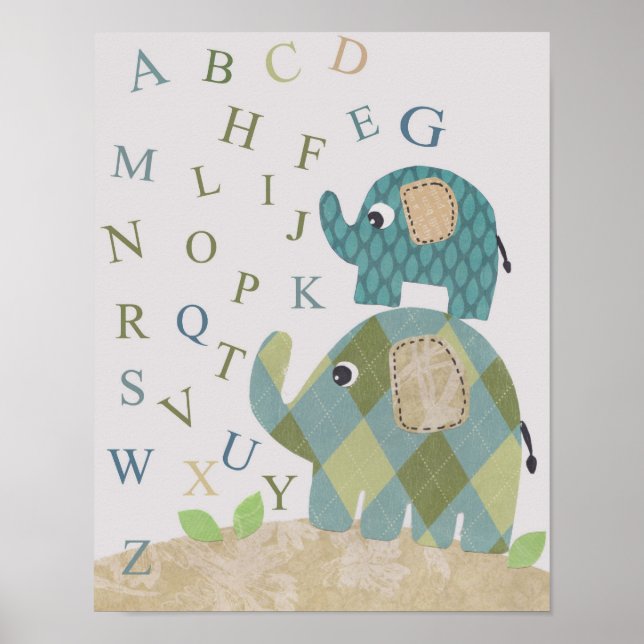 Cute Nursery wall art elephant alphabets (Front)
