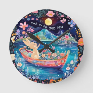 Cute Nursery Whimsical Bunny Round Clock