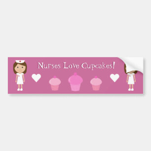 Cute Nurses Love Cupcakes Customizable Pink Bumper Sticker