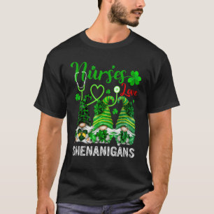 Cute Nurses Love Shenanigans Nursing Gnome St Pat T-Shirt