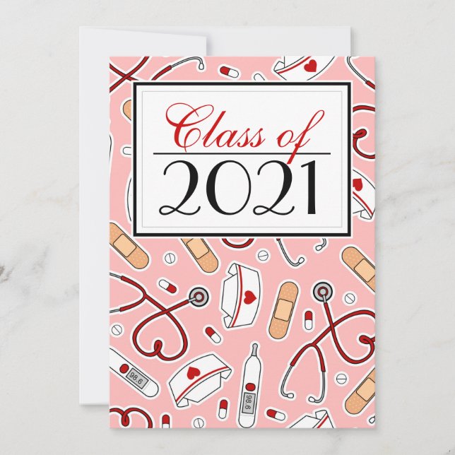 Cute Nursing School RN Pink Graduation Invite (Front)