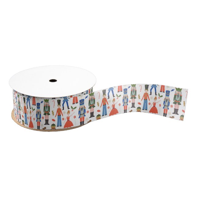 Cute Nutcracker Ballet Pattern Christmas Grosgrain Ribbon (Spool)