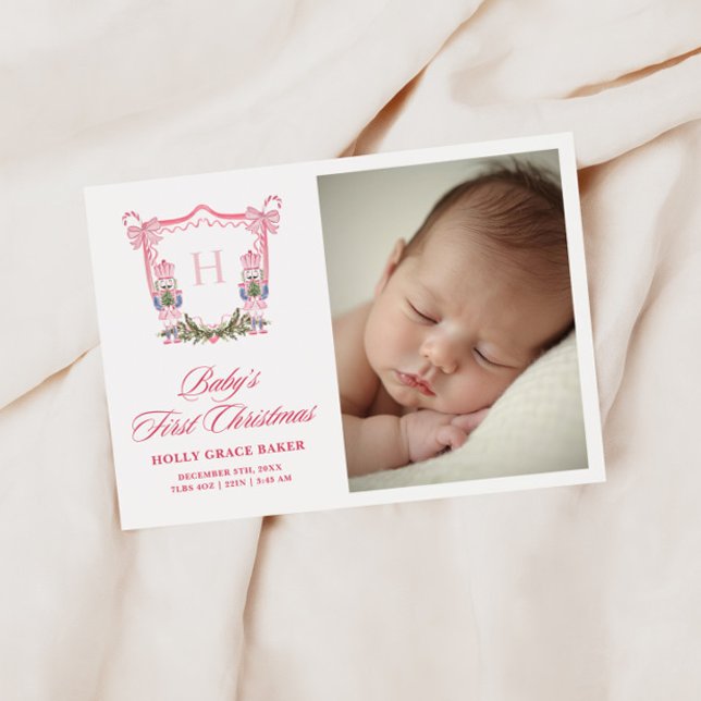 Cute Nutcracker Christmas Monogram Crest Baby Holiday Card (Creator Uploaded)