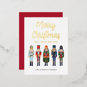 Cute Nutcracker Merry Christmas Gold Foil Holiday Postcard