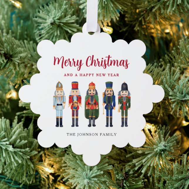 Cute Nutcracker Merry Christmas Snowflake Ornament Card (Insitu (Tree))