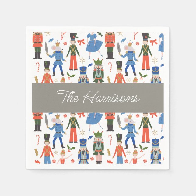 Cute Nutcracker Personalized Christmas Napkin (Front)