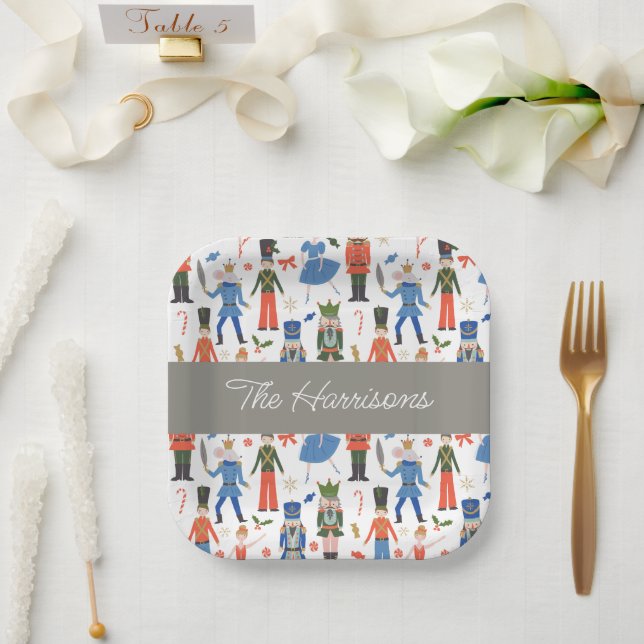 Cute Nutcracker Personalized Christmas Paper Plate (Wedding)