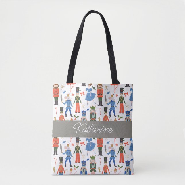 Cute Nutcracker Personalized Christmas Tote Bag (Front)