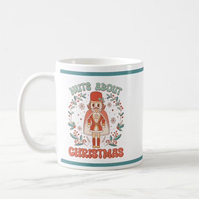 Cute Nutcracker Snowflake Leaves Wreath Christmas Coffee Mug (Left)
