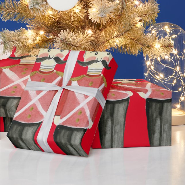 Cute Nutcracker Soldier Art Mustache Wrapping Paper (Holidays)
