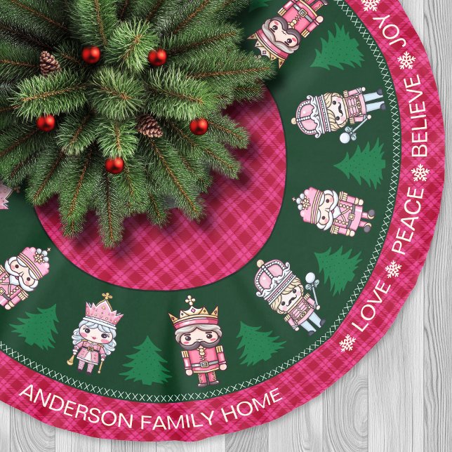 Cute Nutcrakers Pink & Green Tartan Christmas Brushed Polyester Tree Skirt (Cute Nutcrakers Pink & Green Tartan Christmas Brushed Polyester Tree Skirt)