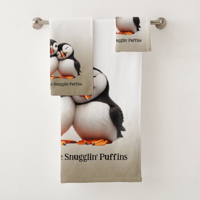 Cute Nuthin' Like Snugglin' Puffins Bath Towel Set (Insitu)