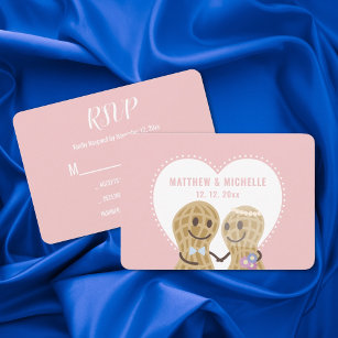 Cute Nuts About Each Other Pink Whimsical Wedding RSVP Card