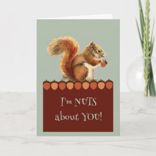 Cute Nuts about You Valentine Day Squirrel Art Holiday Card