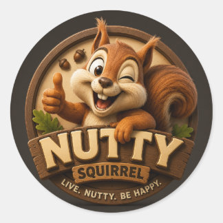 Cute Nutty Squirrel Cartoon Classic Round Glossy  Sticker