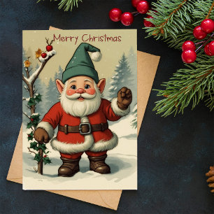 Cute Nwarf Père Noël dans la neige Carte de Noël
