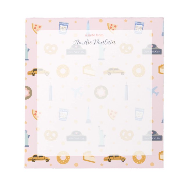 Cute NYC pattern pink custom Name  Notepad (Front)