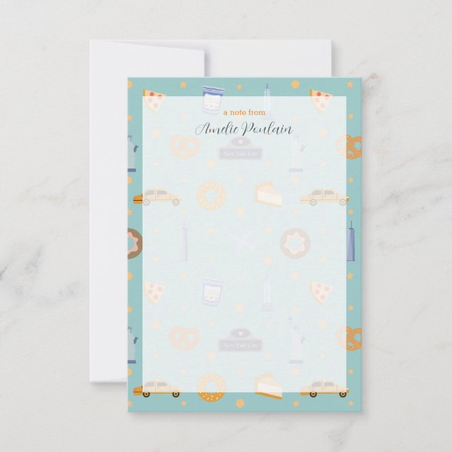 Cute NYC Pattern Turquoise Green Personalized Name Card (Front)