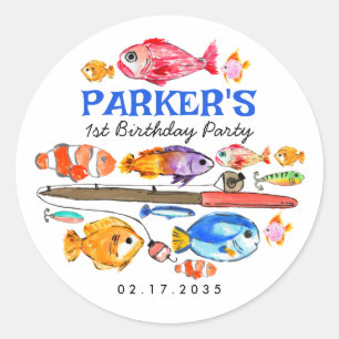 Cute O-Fish-al Reel Fun Gone Fish Fishing Birthday Classic Round Sticker