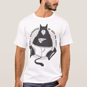 Cute obese Black Cat eats Pizza. Easily Distracted T-Shirt