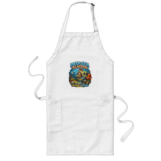 Cute Ocean Adventure Humor, Funny Sloth Diving art Long Apron (Front)