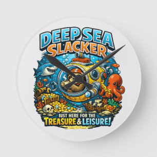 Cute Ocean Adventure Humor, Funny Sloth Diving art Round Clock