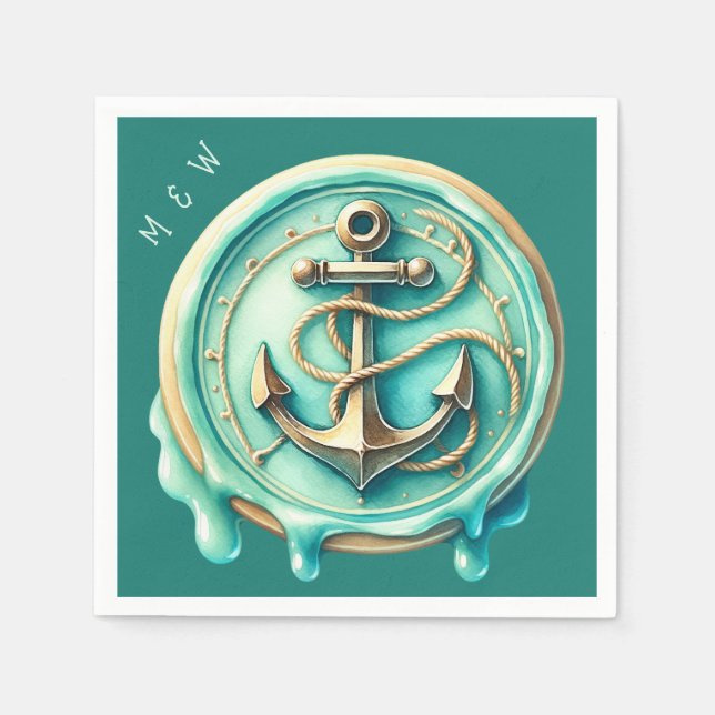 Cute Ocean Anchor Personalized Napkin (Front)