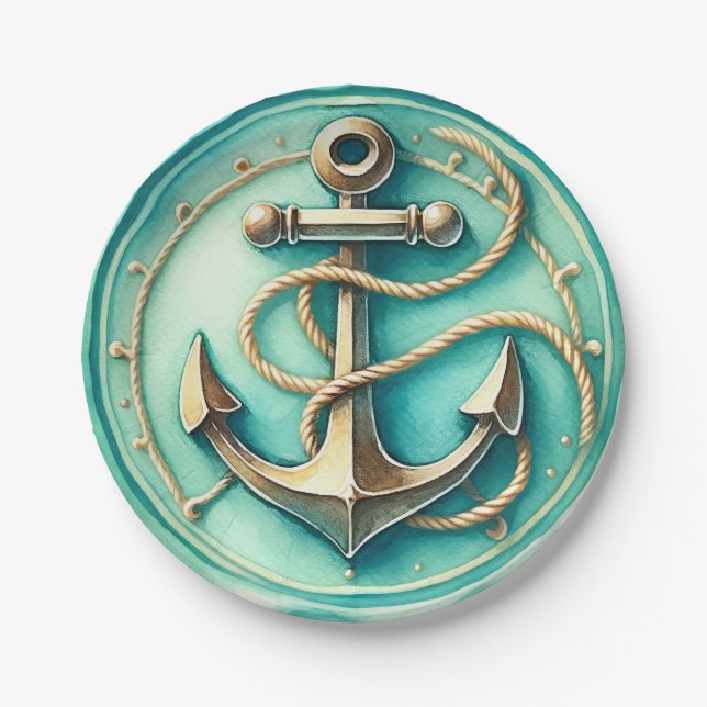 Cute Ocean Anchor Personalized Paper Plates (Front)