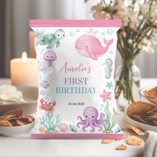 Cute Ocean Animals Birthday Party Chip Bag Wrapper