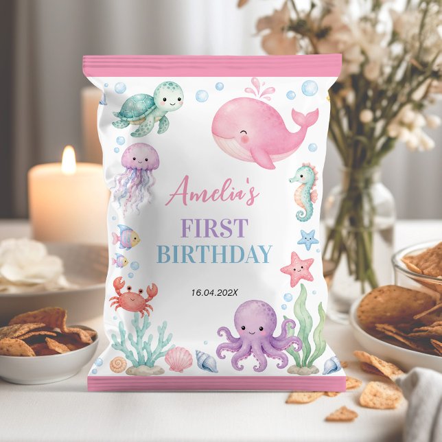 Cute Ocean Animals Birthday Party Chip Bag Wrapper (Creator Uploaded)