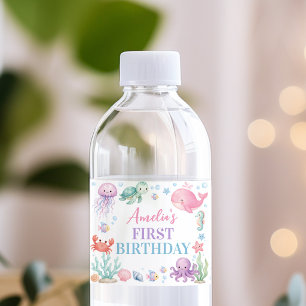 Cute Ocean Animals Birthday Party Water Bottle Label