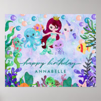 Cute Ocean Animals Mermaid Theme Happy Birthday