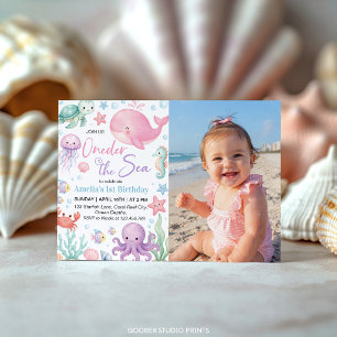 Cute Ocean Animals Oneder The Sea Birthday Photo Invitation