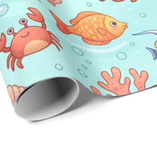 Cute Ocean Animals Seamless Pattern Wrapping Paper