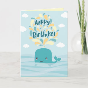 Cute Ocean Animals Whale Happy Birthday Card 