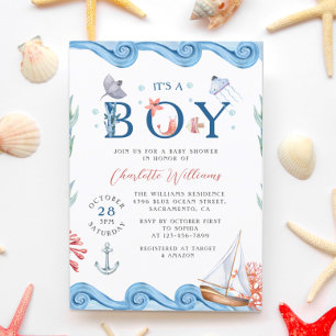 Cute Ocean Baby Shower Its a Boy Invitation