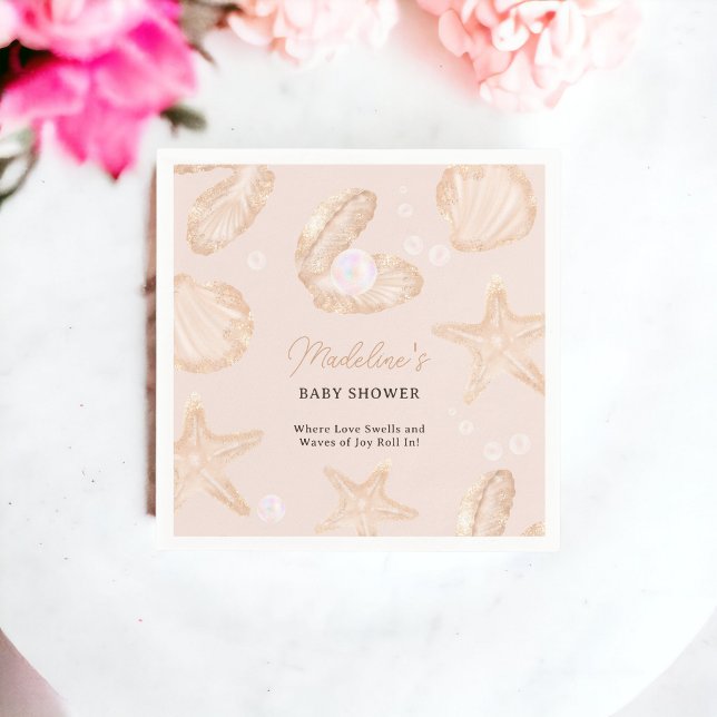 Cute ocean beach little pearl baby shower  napkin (Cute ocean beach little pearl baby shower napkins)
