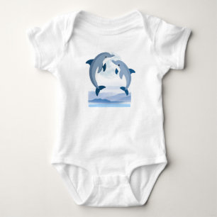 Cute Ocean Dolphins Baby Bodysuit Blue Waves Nur