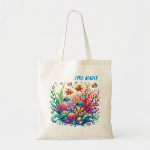 Cute ocean fish add name beach tote bag