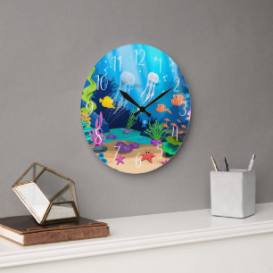 cute ocean fish beach house large clock