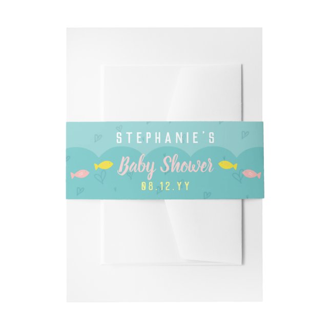 Cute Ocean Fish Hearts Whimsical Baby Shower Invitation Belly Band (Front Example)