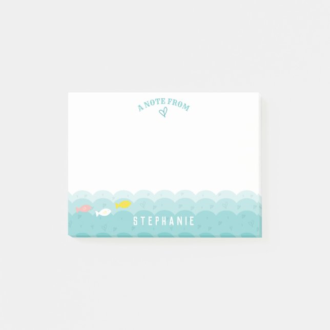 Cute Ocean Fish Hearts Whimsical | Personalized Post-it Notes (Front)