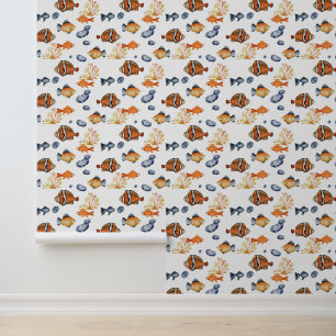 Cute ocean fish lovers tiled pattern wallpaper