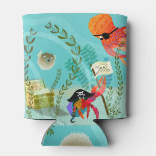 Cute Ocean Friends with Pirate Theme Can Cooler