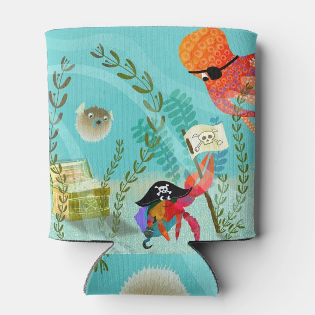 Cute Ocean Friends with Pirate Theme Can Cooler (Back)