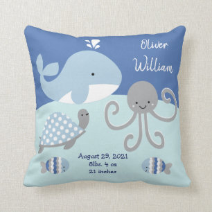 Cute "Ocean Life Blue & Grey Whale" Keepsake Throw Pillow