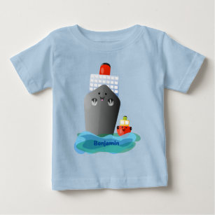 Cute ocean liner ship tug cartoon illustration baby T-Shirt