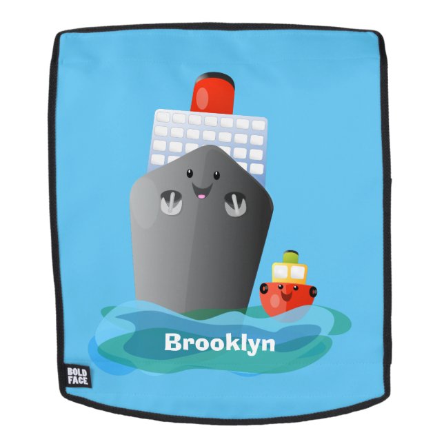 Cute ocean liner ship tug cartoon illustration backpack (Removable Face)