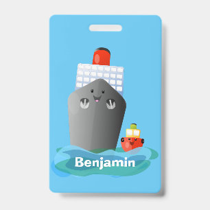 Cute ocean liner ship tug cartoon illustration badge