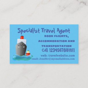 Cute ocean liner ship tug cartoon illustration business card